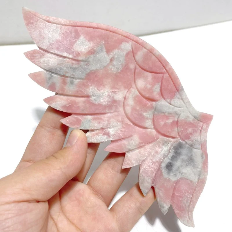 2 Pairs Angel Wing Carving With Stand Pink Opal Caribbean Calcite - Image 4