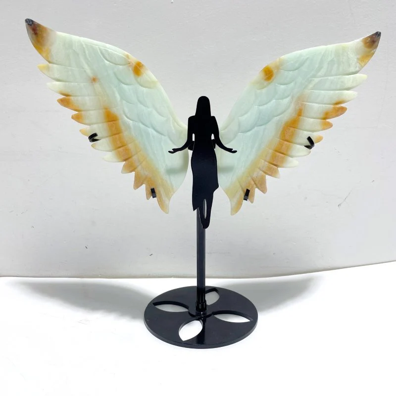 2 Pairs Angel Wing Carving With Stand Pink Opal Caribbean Calcite - Image 5