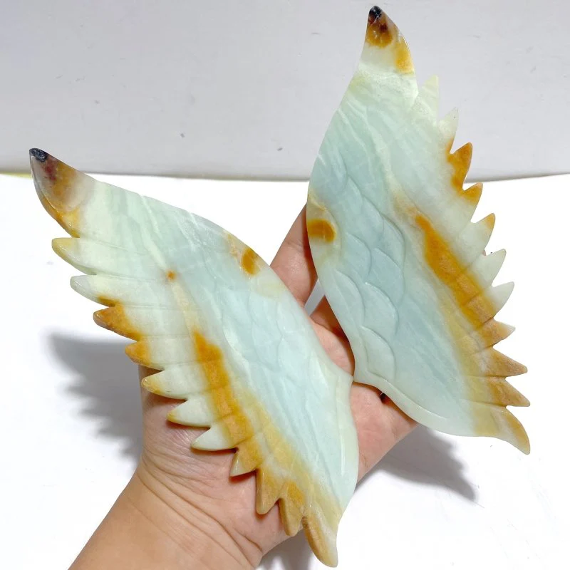 2 Pairs Angel Wing Carving With Stand Pink Opal Caribbean Calcite - Image 6