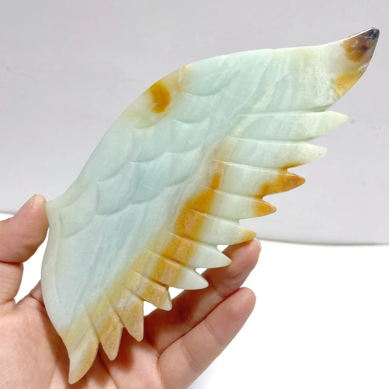 2 Pairs Angel Wing Carving With Stand Pink Opal Caribbean Calcite - Image 7