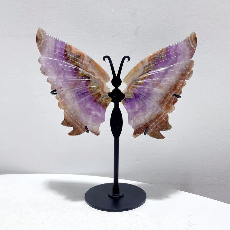 5 Pairs Amethyst Mixed Stripe Agate Butterfly Wing Carving With Stand - Image 3