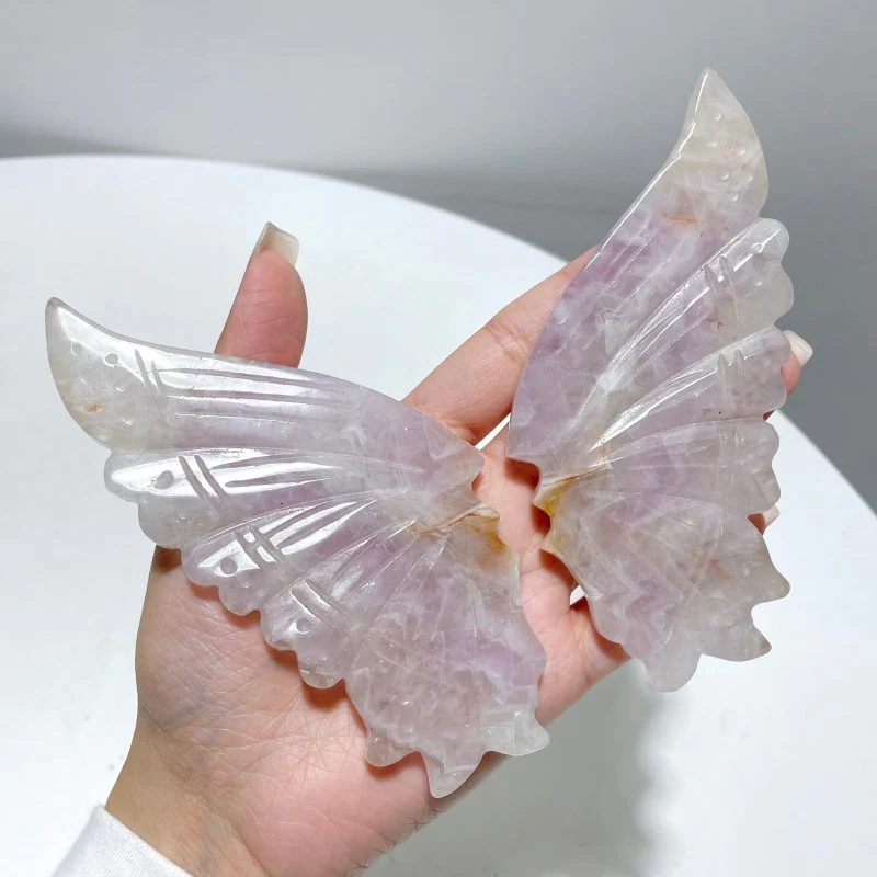 5 Pairs Amethyst Mixed Stripe Agate Butterfly Wing Carving With Stand - Image 4