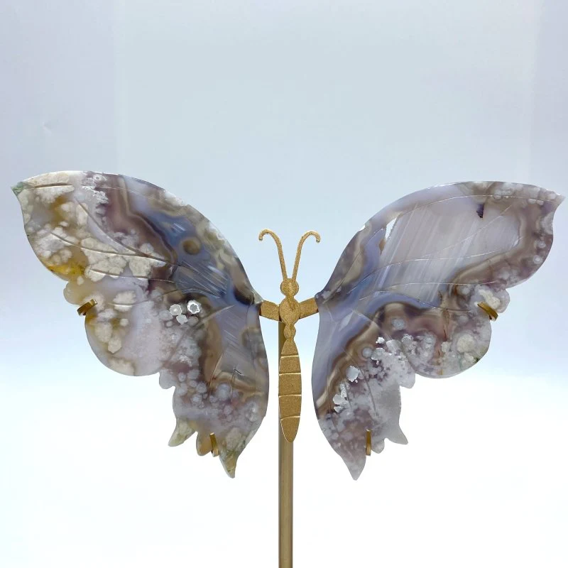 Black Sakura Flower Agate Butterfly Wing Carving With Stand - Image 2