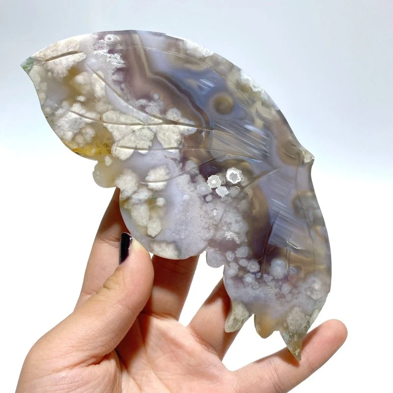 Black Sakura Flower Agate Butterfly Wing Carving With Stand - Image 3