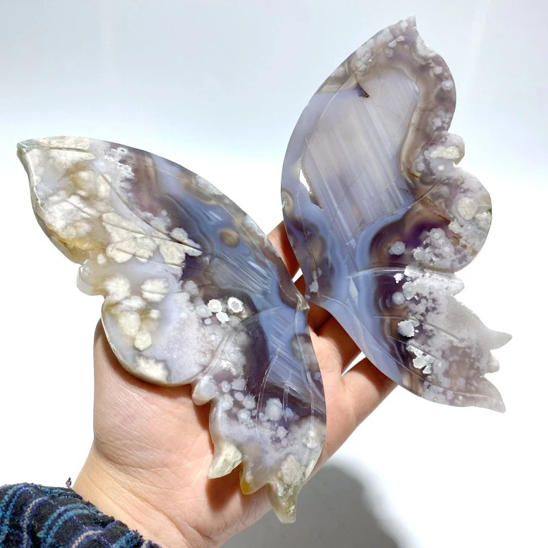 Black Sakura Flower Agate Butterfly Wing Carving With Stand - Image 5