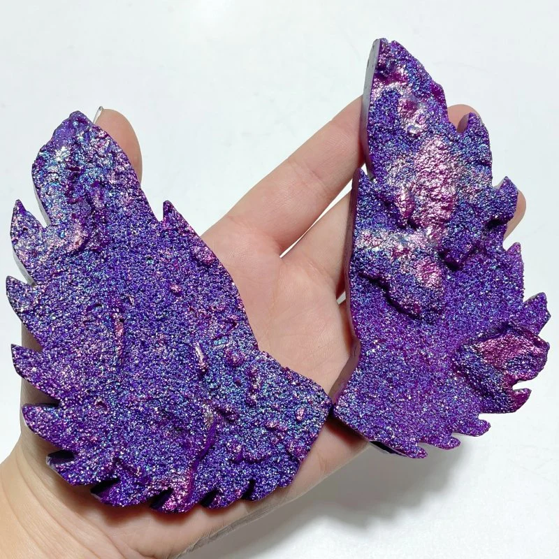 2 Pairs Aura Quartz Cluster Angel Wing Carving With Stand - Image 4