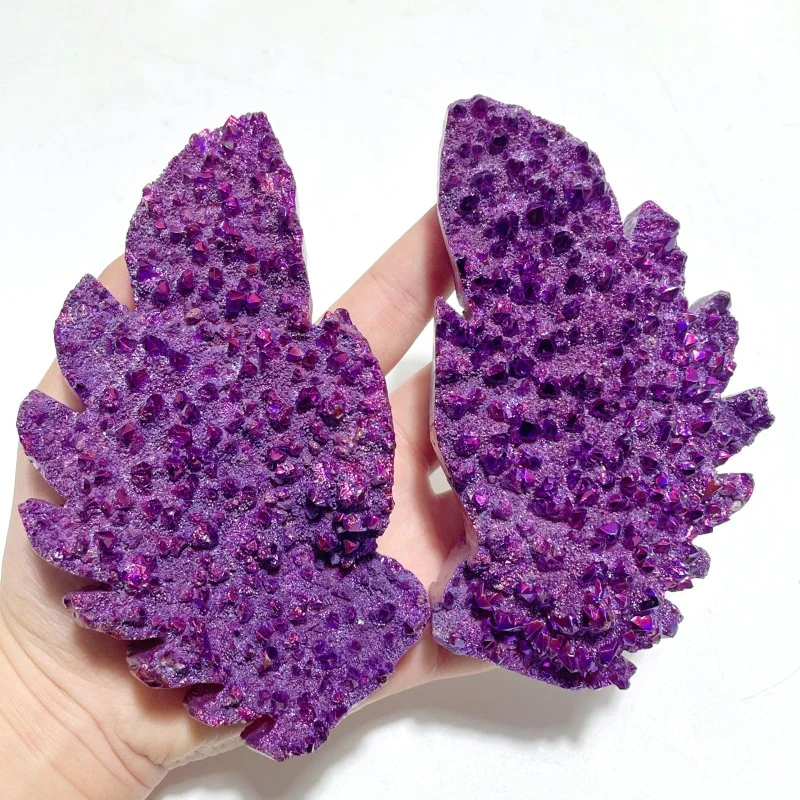 2 Pairs Aura Quartz Cluster Angel Wing Carving With Stand - Image 5