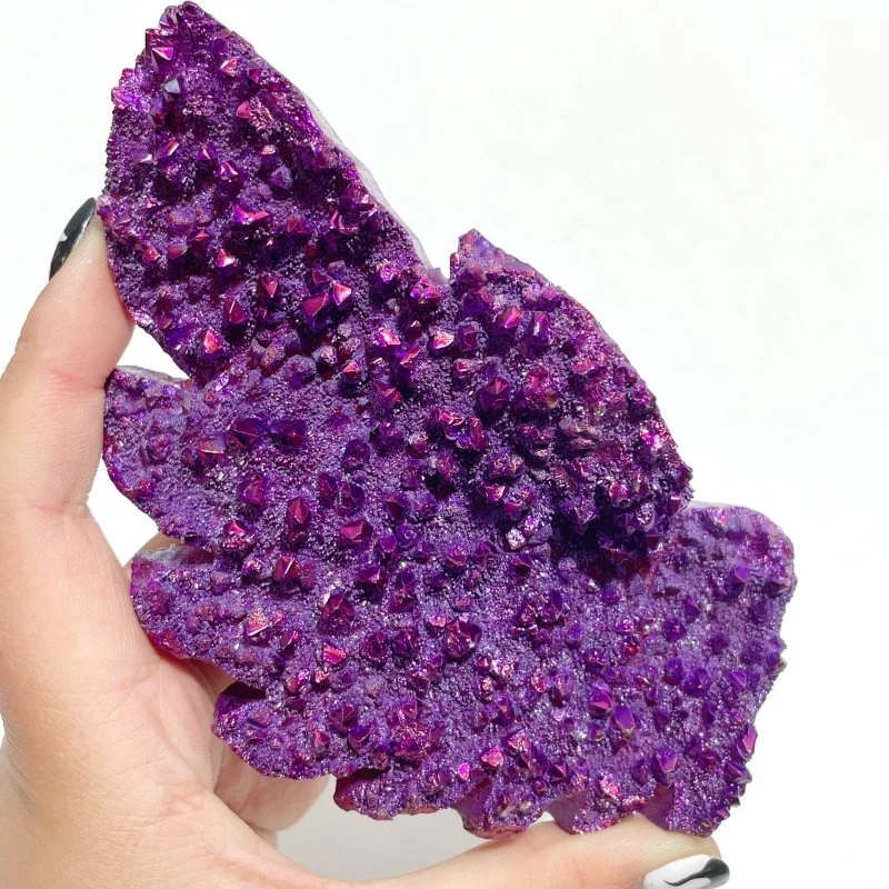 2 Pairs Aura Quartz Cluster Angel Wing Carving With Stand - Image 6