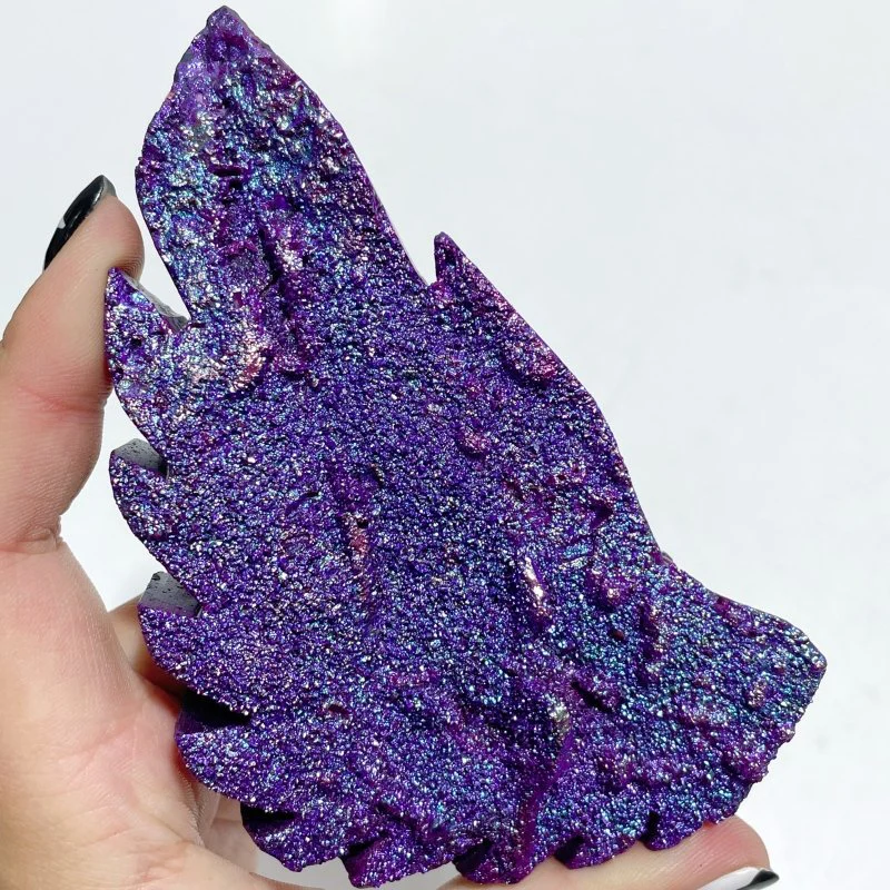 2 Pairs Aura Quartz Cluster Angel Wing Carving With Stand - Image 7
