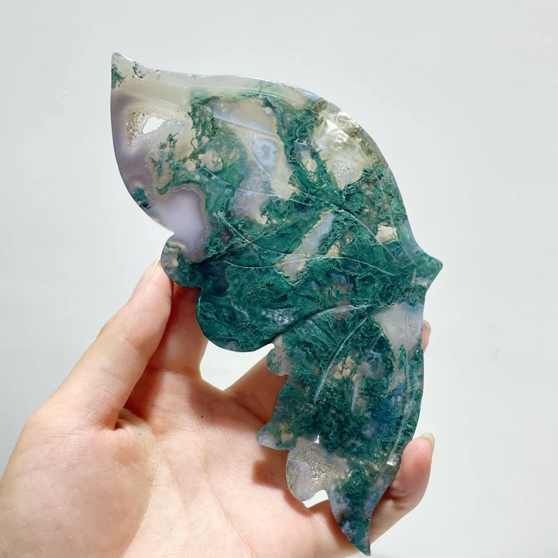 Beautiful Moss Agate Butterfly Wing With Stand - Image 3