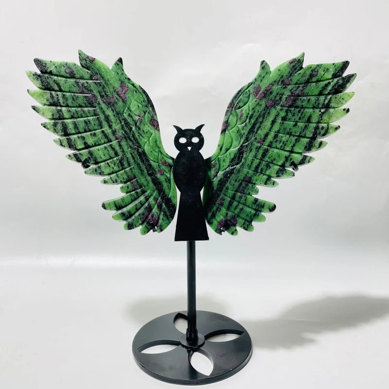 2 Pairs Beautiful Owl Carving With Stand Ruby in Kyanite Ruby Zoisite - Image 2