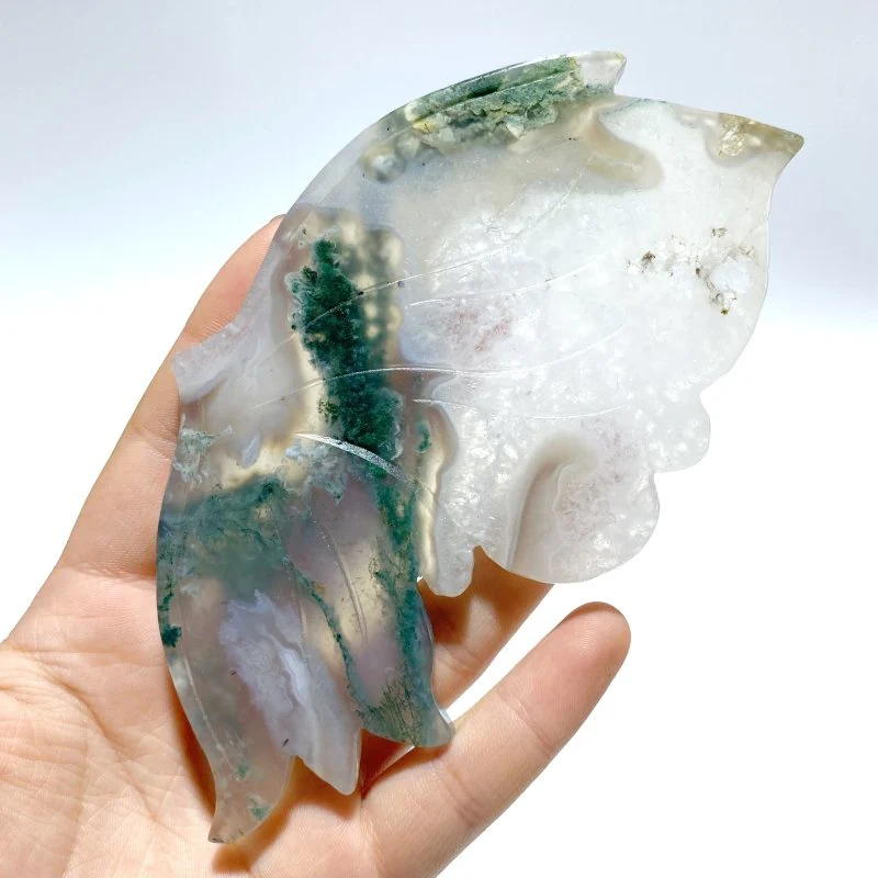 2 Pairs Butterfly Wing Carving With Stand Moss Agate Sakura Flower Agate - Image 3