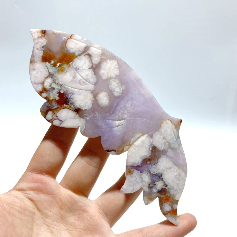 2 Pairs Butterfly Wing Carving With Stand Moss Agate Sakura Flower Agate - Image 5