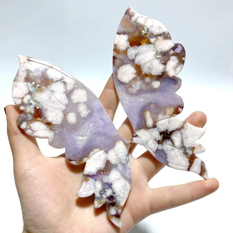 2 Pairs Butterfly Wing Carving With Stand Moss Agate Sakura Flower Agate - Image 6