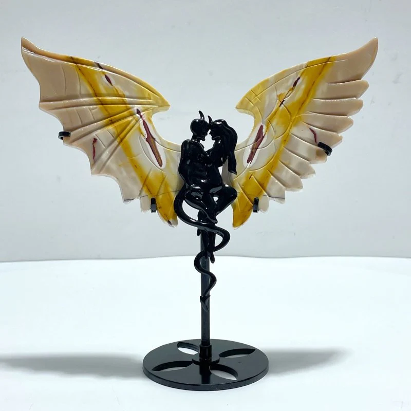 2 Pairs Demon and Angel Wing Carving With Stand Mookaite Africa Blood Stone - Image 3