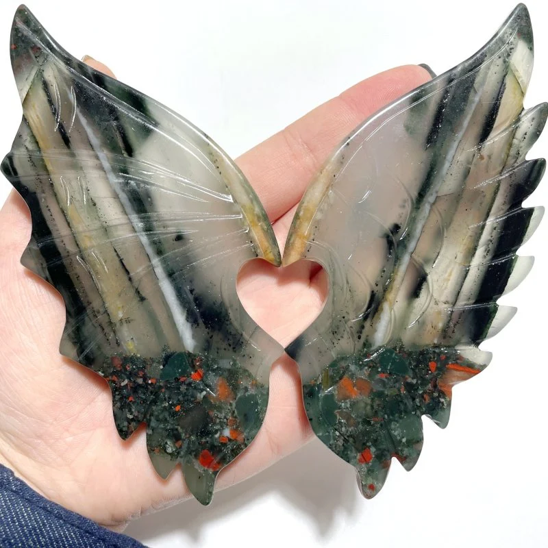 2 Pairs Demon and Angel Wing Carving With Stand Mookaite Africa Blood Stone - Image 6