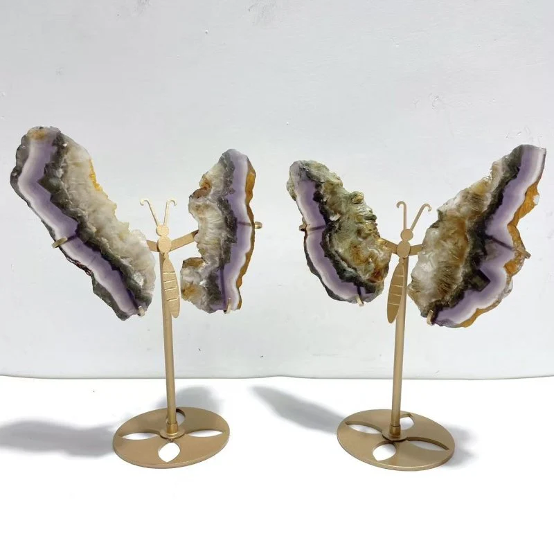 2 Pairs Fluorite Mixed Pyrite Butterfly Wing With Stand #1