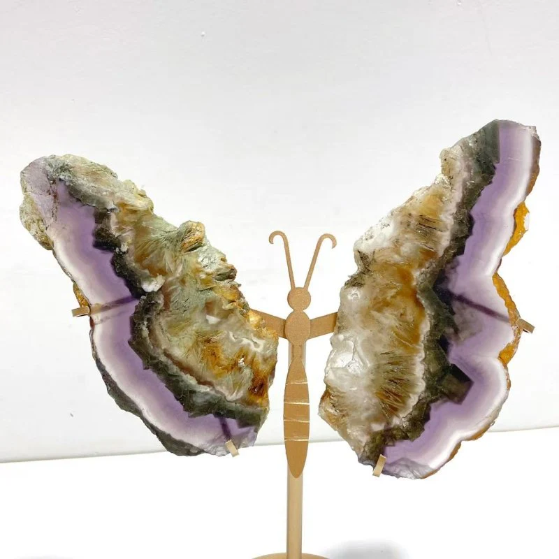 2 Pairs Fluorite Mixed Pyrite Butterfly Wing With Stand #1 - Image 2