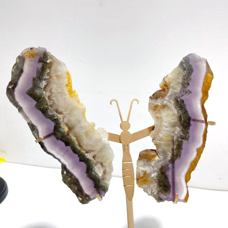 2 Pairs Fluorite Mixed Pyrite Butterfly Wing With Stand #1 - Image 5