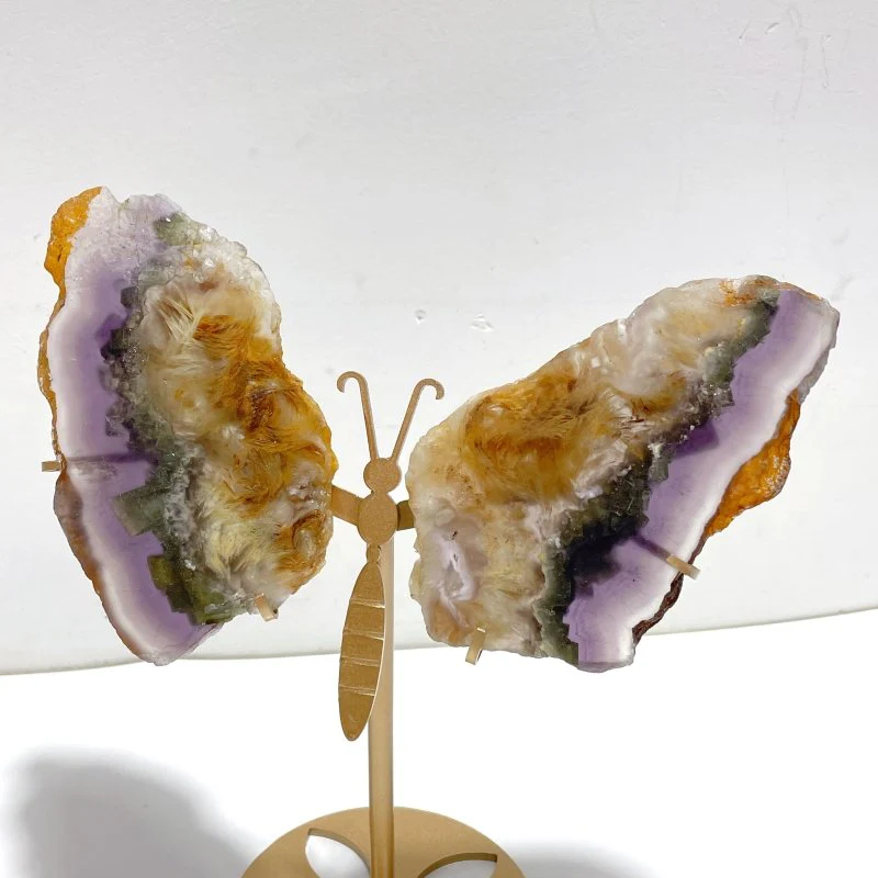 2 Pairs Fluorite Mixed Pyrite Butterfly Wing With Stand #2 - Image 2