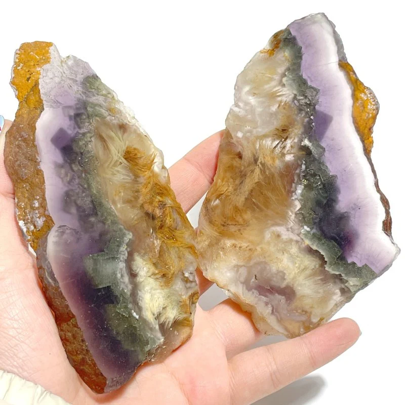 2 Pairs Fluorite Mixed Pyrite Butterfly Wing With Stand #2 - Image 3