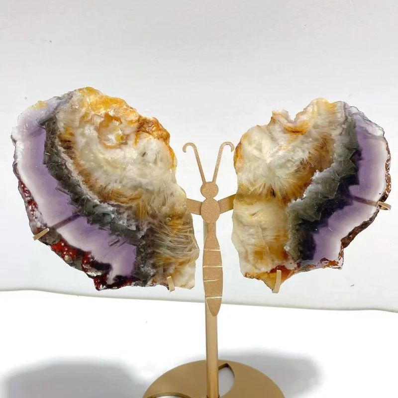 2 Pairs Fluorite Mixed Pyrite Butterfly Wing With Stand #2 - Image 4