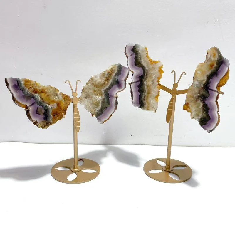 2 Pairs Fluorite Mixed Pyrite Butterfly Wing With Stand #3