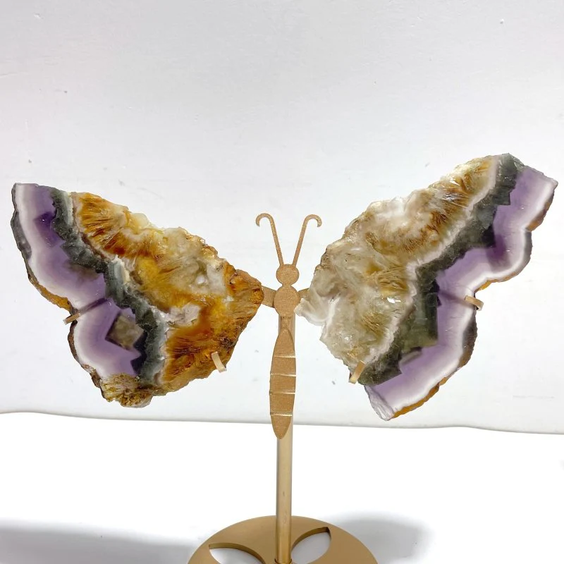 2 Pairs Fluorite Mixed Pyrite Butterfly Wing With Stand #3 - Image 2