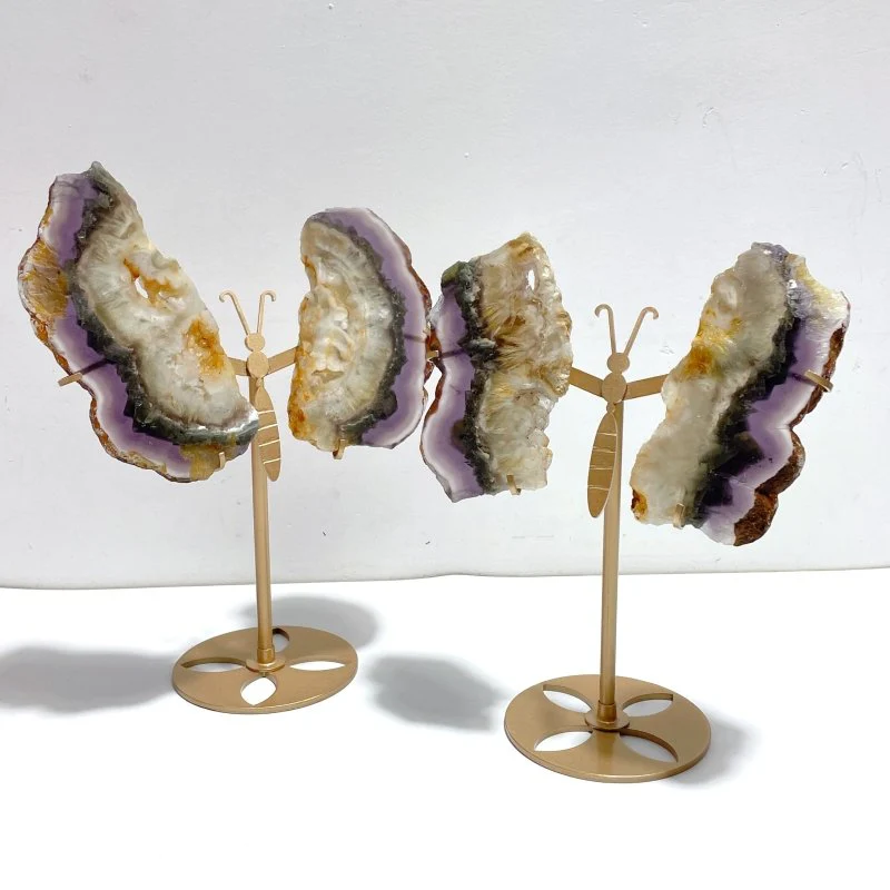 2 Pairs Fluorite Mixed Pyrite Butterfly Wing With Stand #4