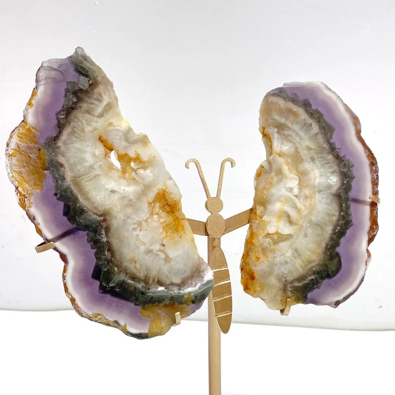 2 Pairs Fluorite Mixed Pyrite Butterfly Wing With Stand #4 - Image 2