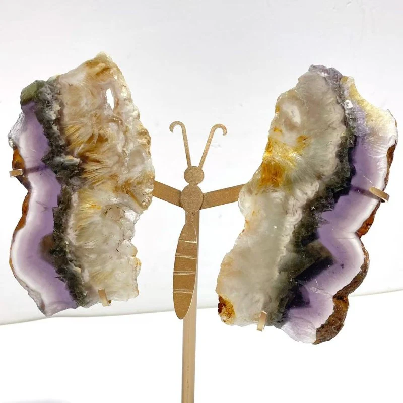 2 Pairs Fluorite Mixed Pyrite Butterfly Wing With Stand #4 - Image 5