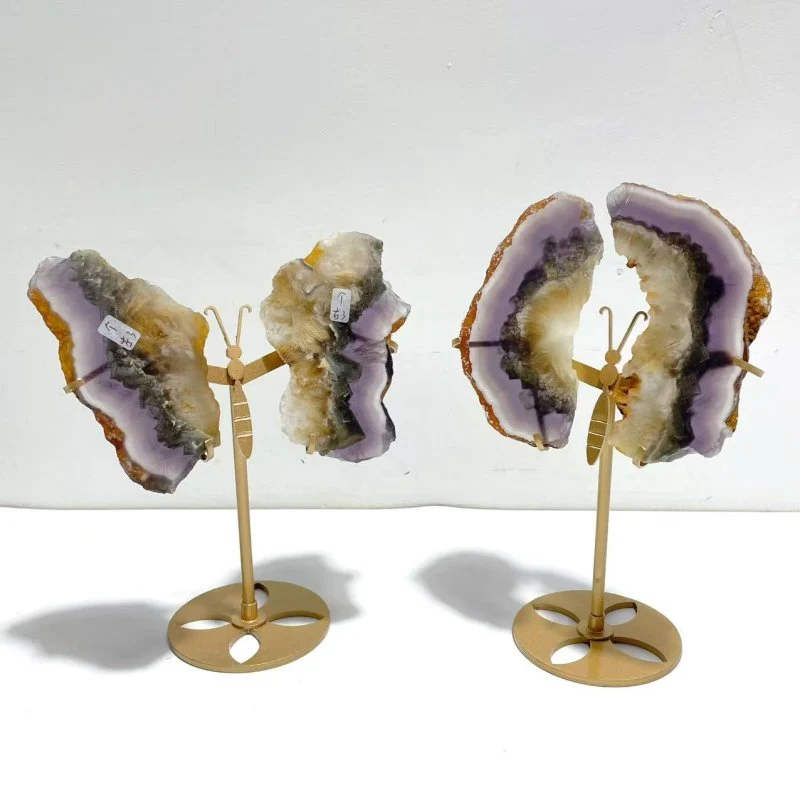 2 Pairs Fluorite Mixed Pyrite Butterfly Wing With Stand #8