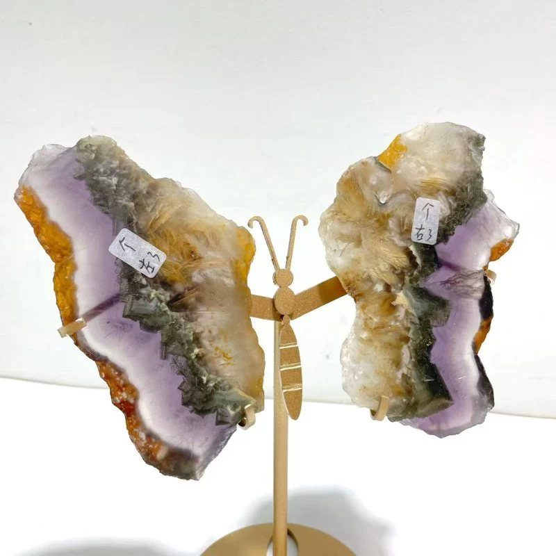 2 Pairs Fluorite Mixed Pyrite Butterfly Wing With Stand #8 - Image 2