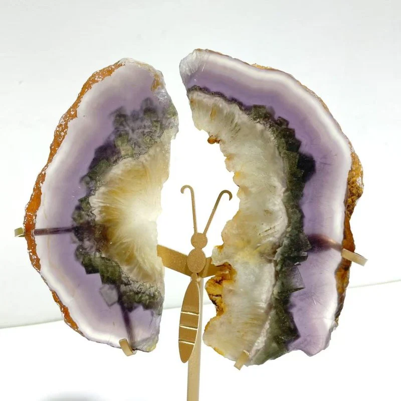 2 Pairs Fluorite Mixed Pyrite Butterfly Wing With Stand #8 - Image 5