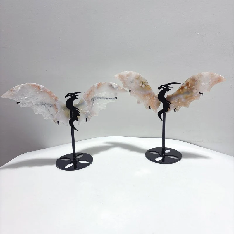 2 Pairs Flying Dragon Wing With Stand Sakura Flower Agate