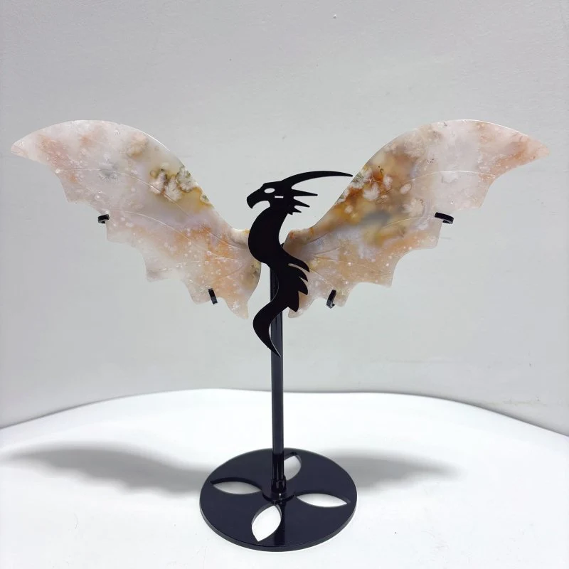 2 Pairs Flying Dragon Wing With Stand Sakura Flower Agate - Image 3