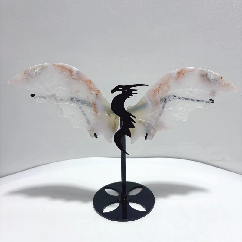 2 Pairs Flying Dragon Wing With Stand Sakura Flower Agate - Image 4