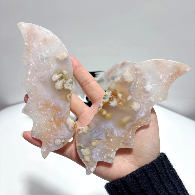 2 Pairs Flying Dragon Wing With Stand Sakura Flower Agate - Image 5