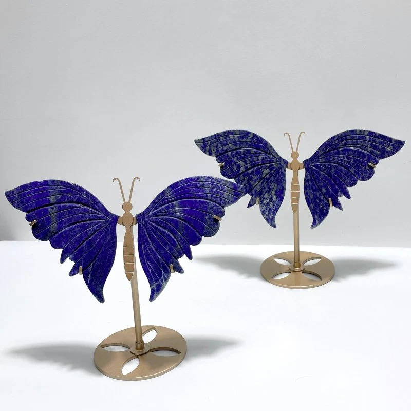 2 Pairs Large Lapis Lazuli Butterfly Carving With Stand