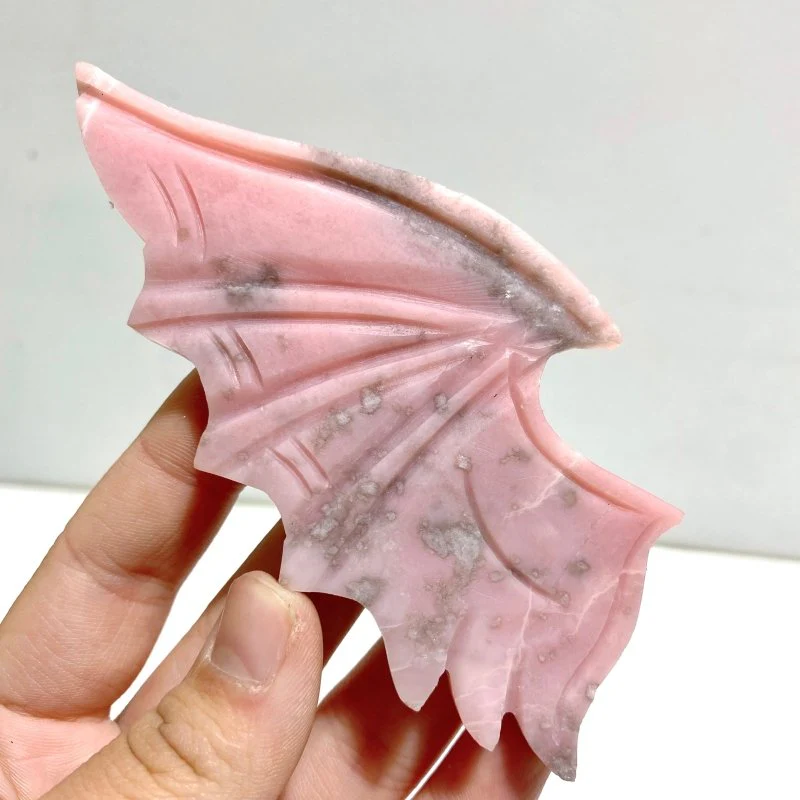 2 Pairs Pink Opal Demon Angel Wing Carving With Stand - Image 3