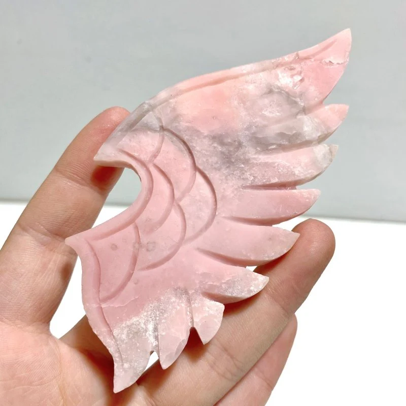 2 Pairs Pink Opal Demon Angel Wing Carving With Stand - Image 5