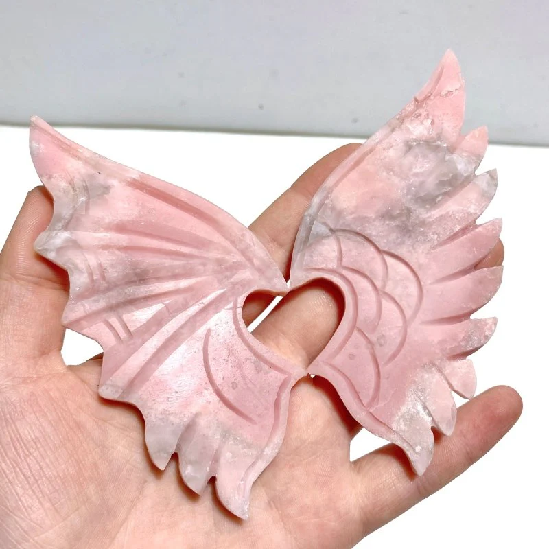 2 Pairs Pink Opal Demon Angel Wing Carving With Stand - Image 6
