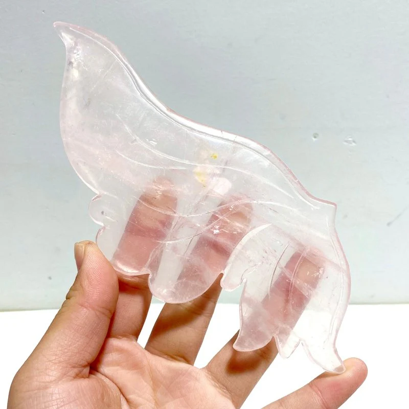 2 Pairs Rose Quartz Butterfly Wing Carving With Stand - Image 3