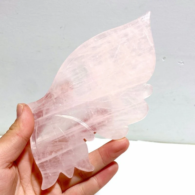 2 Pairs Rose Quartz Butterfly Wing Carving With Stand - Image 4
