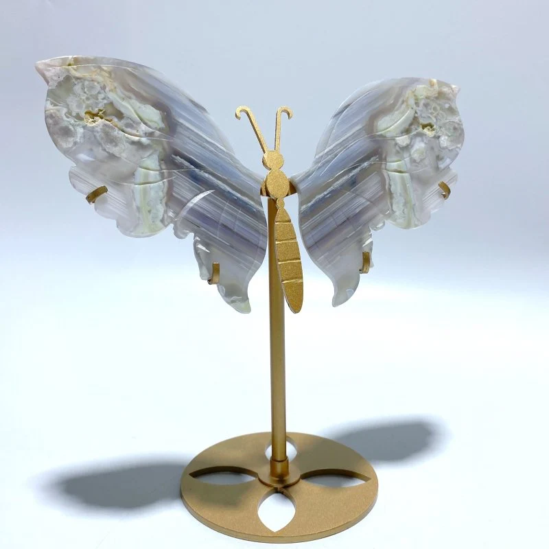 2 Pairs Sakura Flower Agate Butterfly Wing Carving With Stand - Image 4