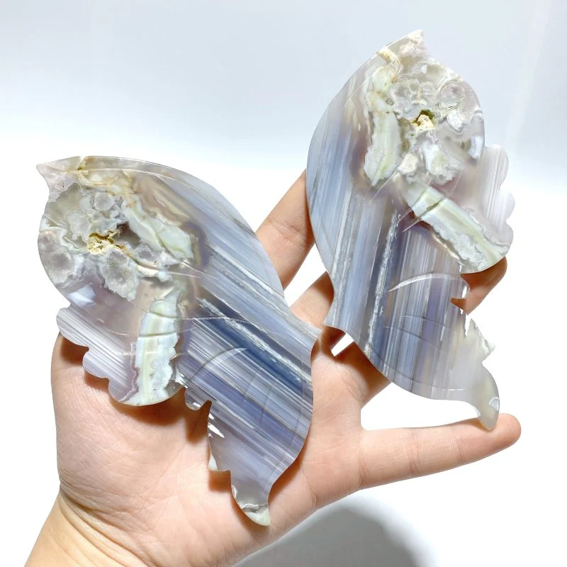 2 Pairs Sakura Flower Agate Butterfly Wing Carving With Stand - Image 5