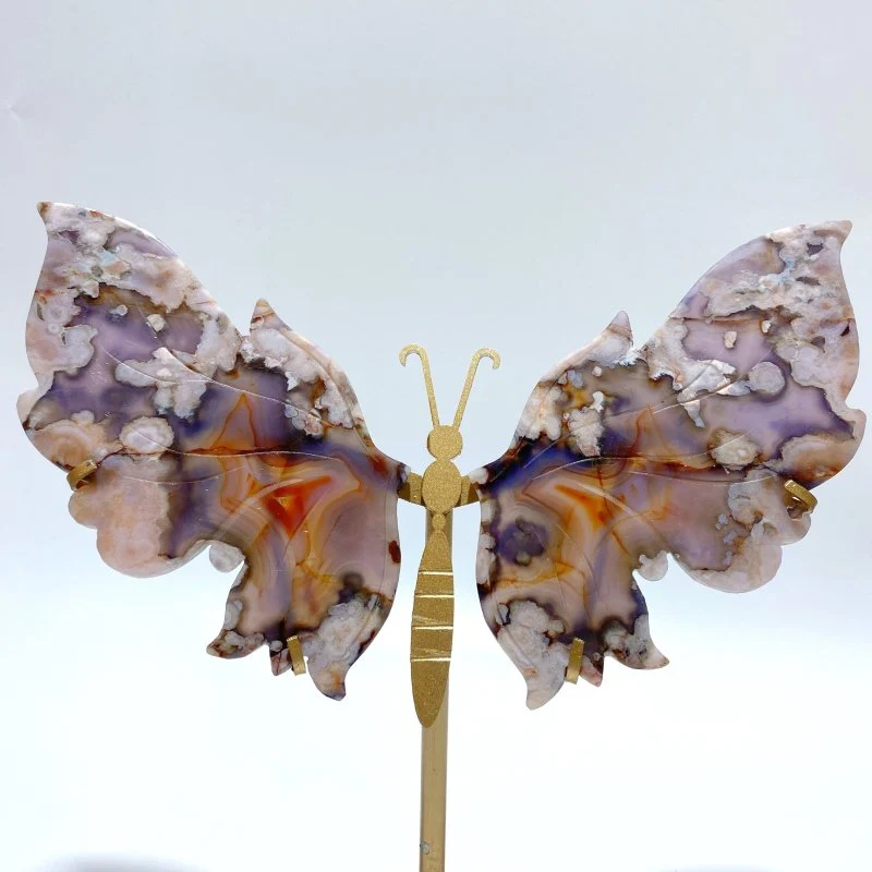 2 Pairs Sakura Flower Agate Butterfly Wing Carving With Stand - Image 2