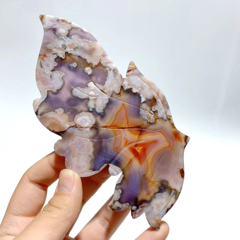 2 Pairs Sakura Flower Agate Butterfly Wing Carving With Stand - Image 3