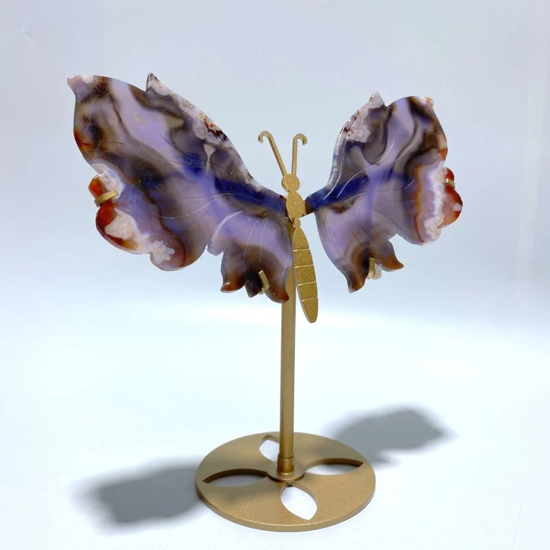 2 Pairs Sakura Flower Agate Butterfly Wing Carving With Stand - Image 4