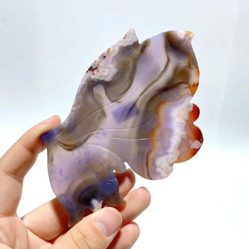 2 Pairs Sakura Flower Agate Butterfly Wing Carving With Stand - Image 6